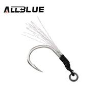 allblue 6pcslot metal jig tail assist hook short pe line feather solid ring jigging spoon saltwater for 10 60g fishing lure