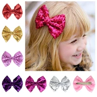 1pcs girls sequin bowknot hairpins girl bow hair clips kids glitter barrettes fashion solid color hairgrips accessories gifts