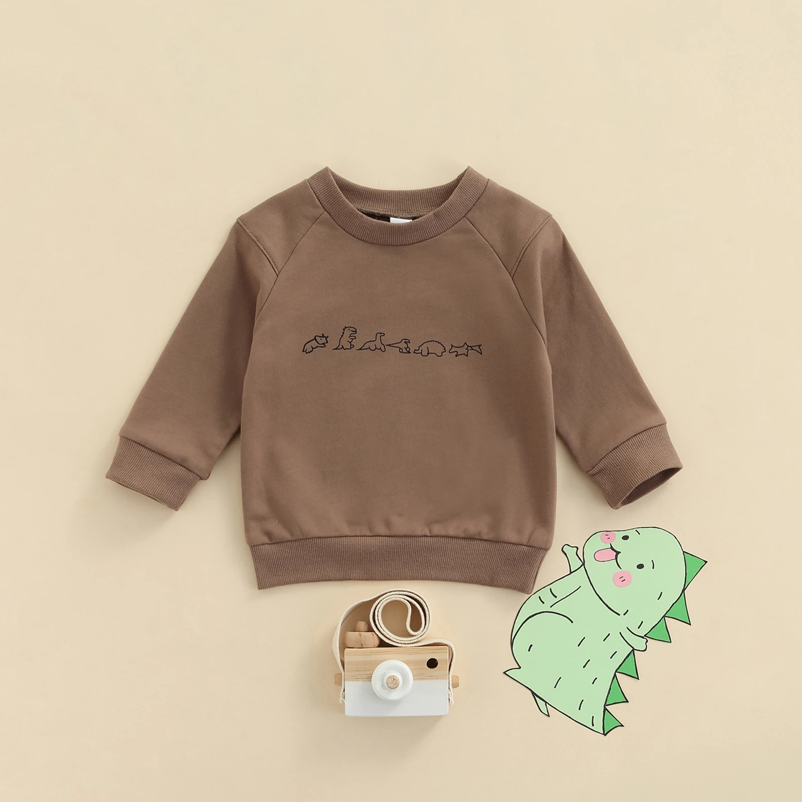 0-4Years Infant Kids Baby Sweatshirts Casual Girls Boys Dinosaur Print Long Sleeve Round Neck Pullover Tops Autumn Clothes | Детская