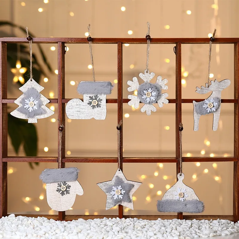 

New Year 2022 1pc 3D Christmas Ornament Wooden Hanging Pendants Star Elk Xmas Tree Bell Christmas Decorations For Home Navidad