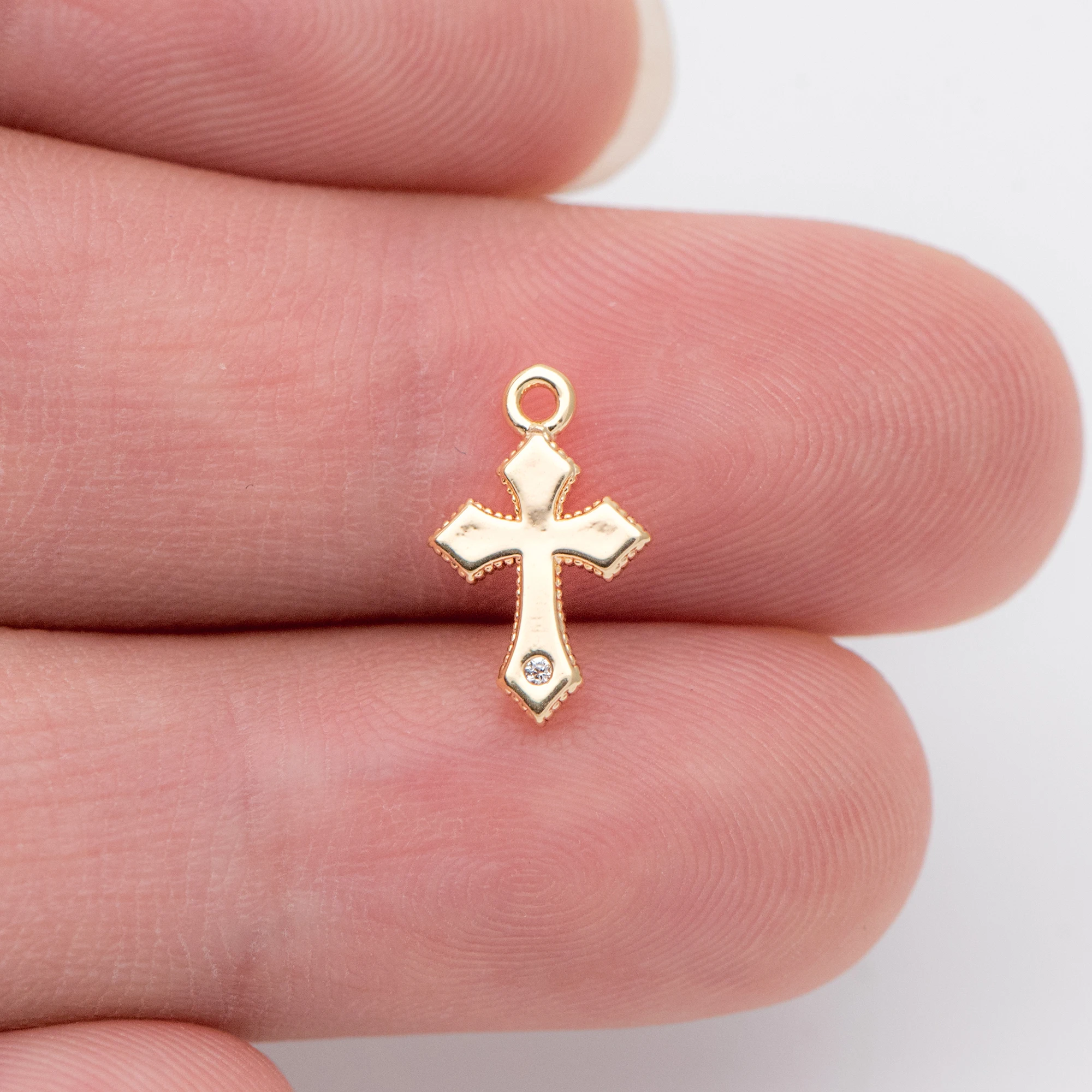 10 шт Позолоченные латуни Крест Браслеты с подвесками CZ вымощенное крест подвески