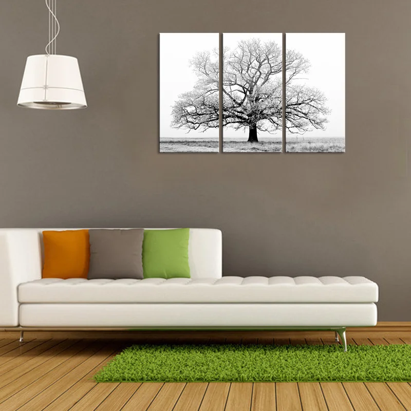 Черный и белый плакаты с деревом печать холст современного искусства природа