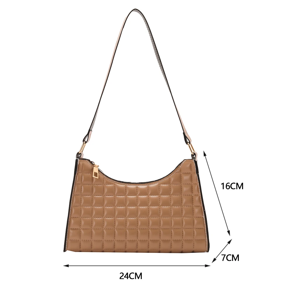 

Vintage Women Checkered Pattern Shoulder Underarm Bag PU Leather Top-handle Bags Casual Ladies Solid Color Small Purses Handbags