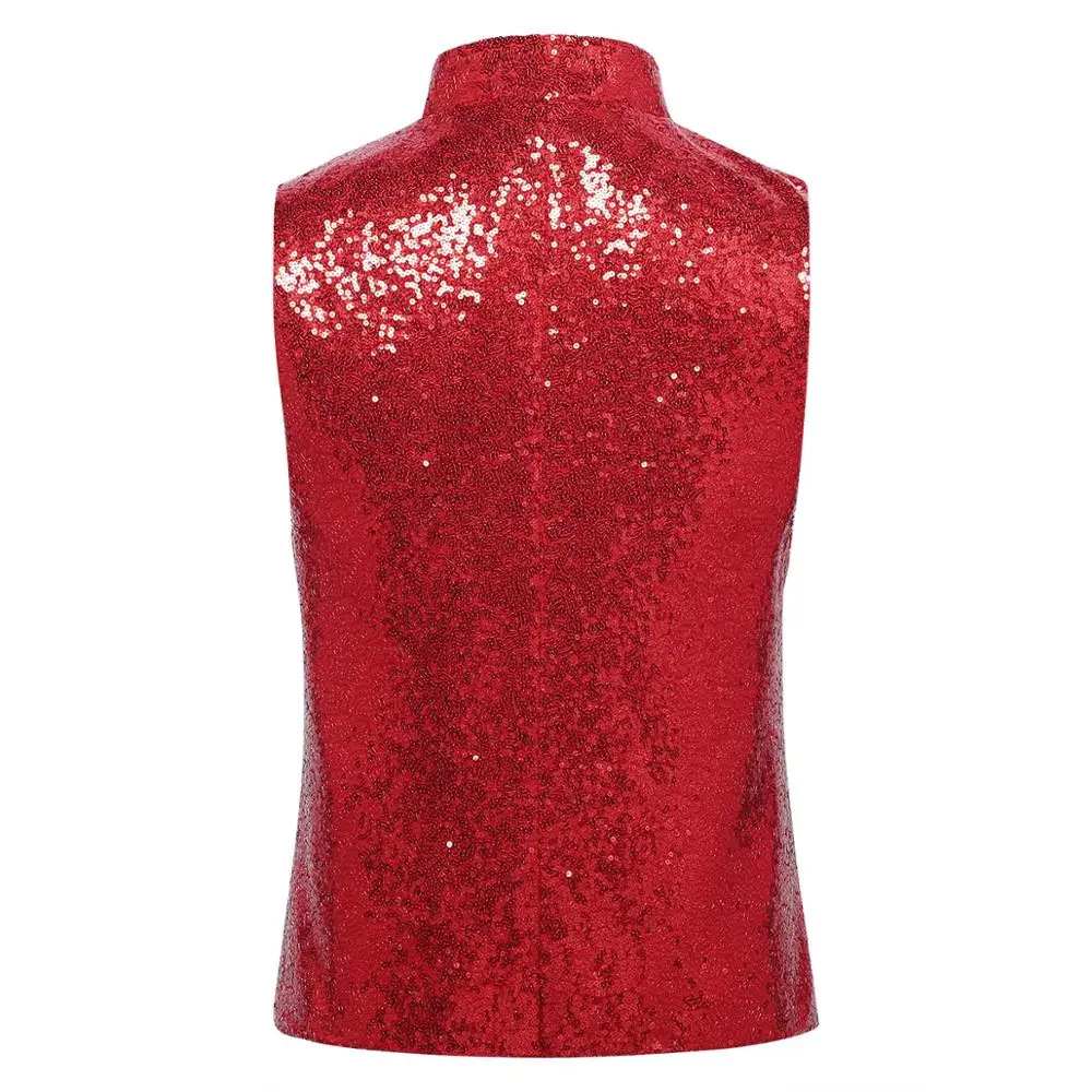 Мужской жилет с блестками и отворотом одной пуговицей для сцены приталенный