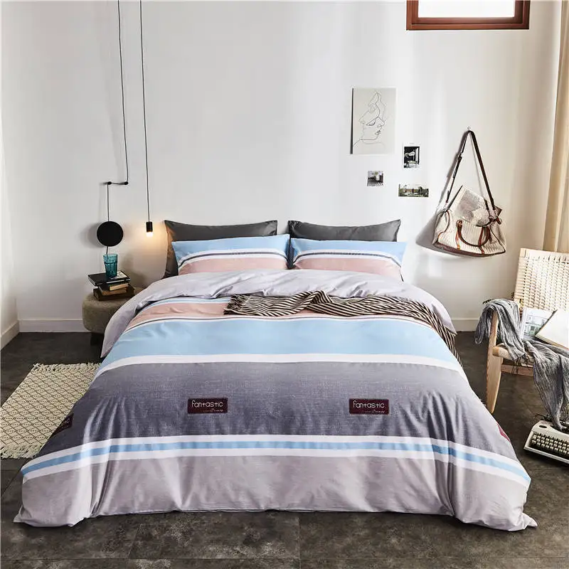 Комплект постельного белья из чистого хлопка в полоску набор синий серый