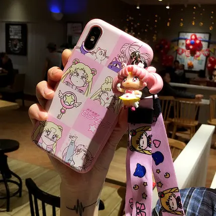 As shown in Для iphone Xsmax милые 3D Сейлор Мун чехол для телефона для iphone 8plus 6 S плюс с нарисованной девочкой, задняя крышка для iphone XR 7 plus длинный ремень - Цвет: As shown in