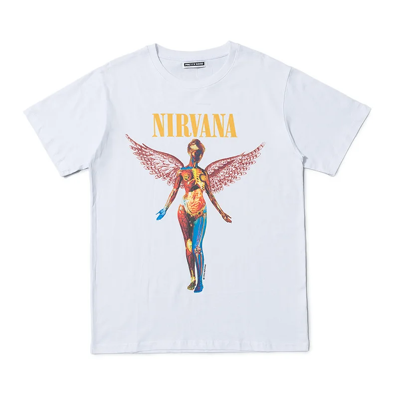 High street print short sleeve T-shirt trendy street loose contrast Angel print round neck Short Sleeve Tee