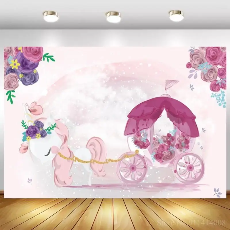 

Floral Pony Pumpkin Carriage Newborn Photo Background Baby Shower Girl 1st Birthday White Backdrops For Table Wall Decor