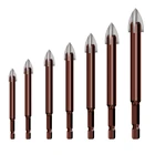 Набор сверл, комплект прочных шестигранных 4-острых ХВОСТОВИКОВ, 3456812 мм, для плитки, пластика, кирпича и древесины