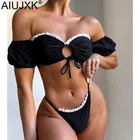 AIUJXK с открытыми плечами купальники 2021 Для женщин Разделение летний купальник бикини комплект пляжная одежда 2 шт бикини сексуальное ванный комплект