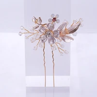 opal crystal u shape hair clip bridal hair accessory gold leaf flower hairpins vintage wedding headpiece jewelry
