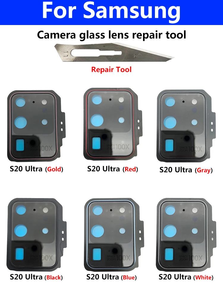 

Original New Camera Lens With Glue Sticker & Frame Holder For Samsung S20 Plus S20 Ultra Camera Glass Lens With Replacement Tool