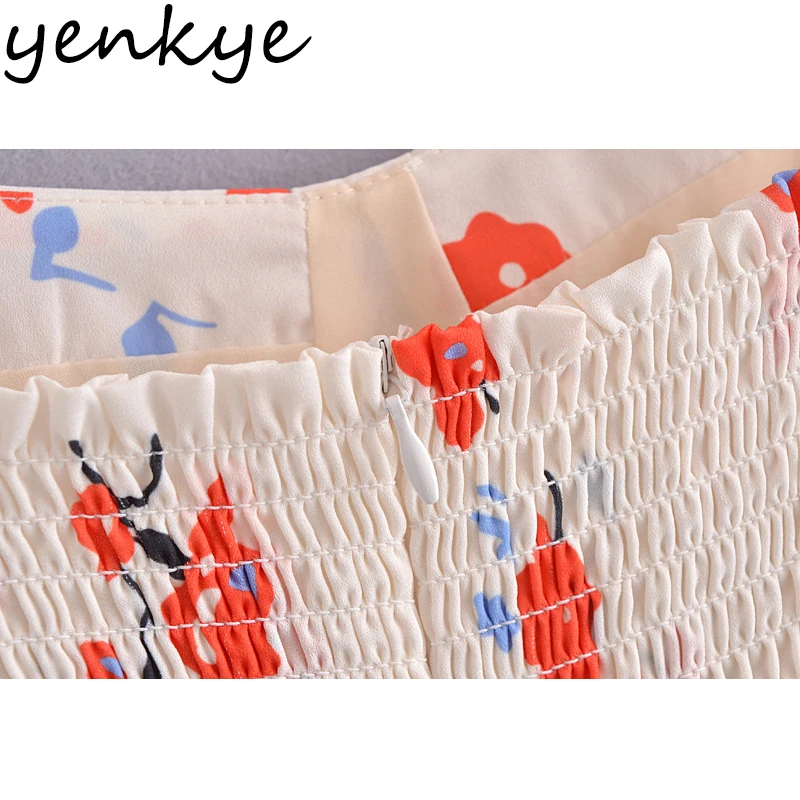 

YENKYE Vintage Floral Print Sexy Slits Dress Women Sleeveless A-line Midi Summer Chiffon Dress Female Holiday Vestido