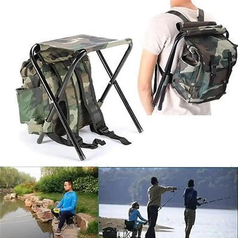 

2 in 1 Foldable Fishing Chair Backpack Camouflage Oxford Cloth Fishing Chair Stool And Fishing Bag for Outdoor Hunting Climbing