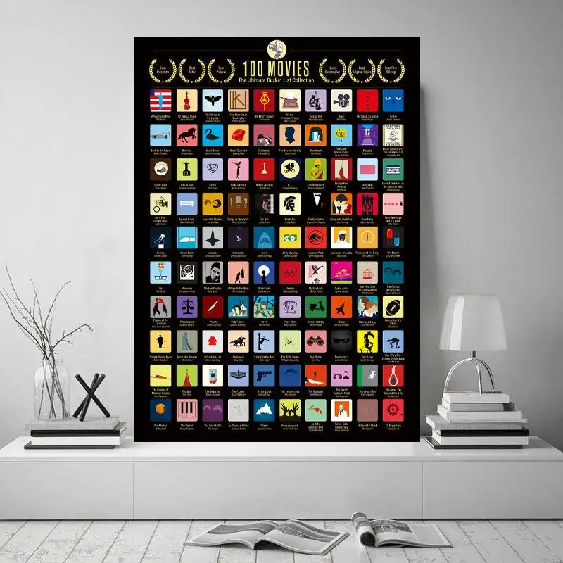 

Top 100 Movies Scratch Off Poster Bucket List for Anime Fans Decoration Paintings Posters Aesthetic Wall Art Pictures for Wall