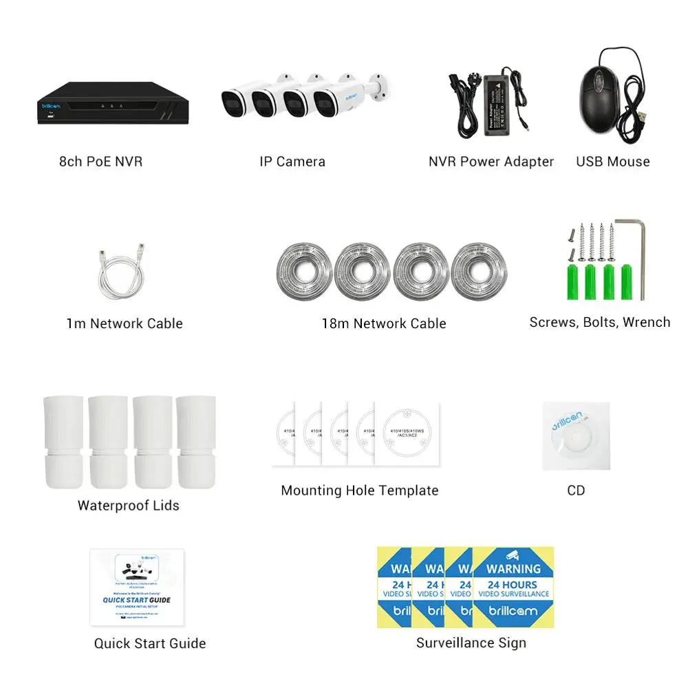 

Brillcam Smart 4k Security Camera System 8MP PoE 24/7 Recording 2TB HDD Featured with Motion Detection Night Vision 4K KIt