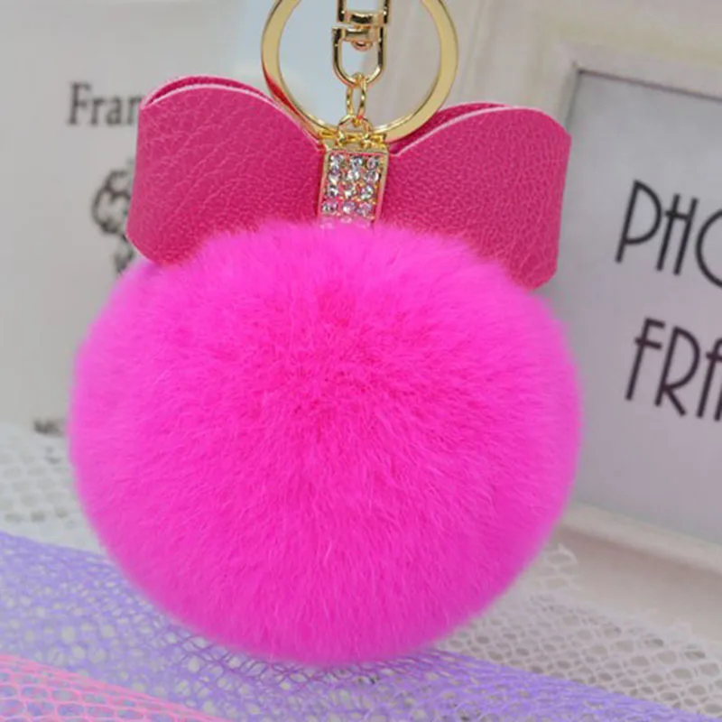 7 см меховой помпон брелок Стразы бант Настоящий мех кролика мяч сумка
