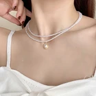 2021 модное многослойное жемчужное ожерелье для женщин Корейский элегантный круглый кулон ожерелья Свадебные Ювелирные изделия Подарки