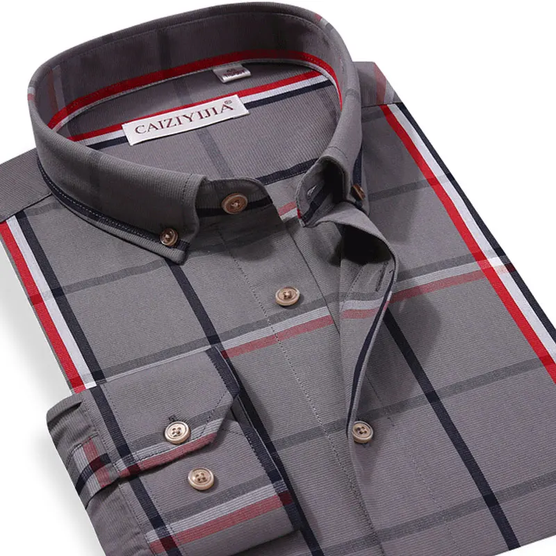 Мужская хлопковая рубашка в клетку Классическая с длинными рукавами воротником