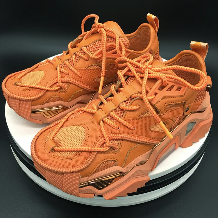 Женские кроссовки на массивной подошве оранжевые Зеленые плоской платформе