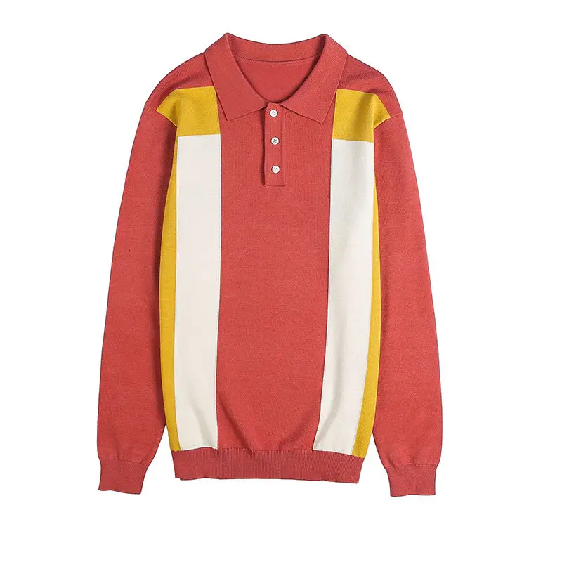 

Black British Knitted Base Polo Shirt Men Splicing Contrast Color Lapel Long Sleeve Casual Sweater Polo Shirt Mode Homme 2020