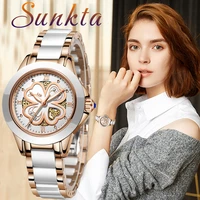 sunkta quartz women watches fashion waterproof watches women ceramic bracelet wristband watch girl clock relogio femininobo