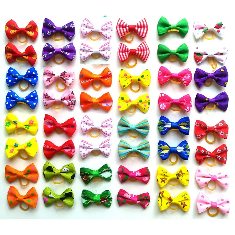 

Mixing Color Printed Pet Rubber Band Dog Bowknot Hairbands Dog Accessories Beautiful Pet Bow Cute Fashion Pet Flower Headwear