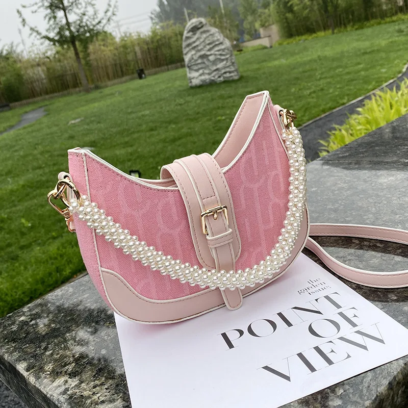 

Women Handbag Dumpling Totes Pearl Handle Clutch Wristlet Underarm Messenger Bag Female Small Blue Subaxillary Bags 2021 New