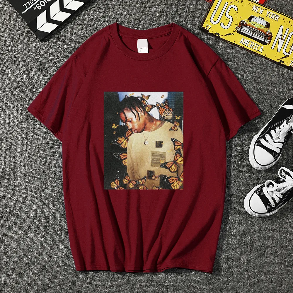 Мужская футболка с эффектом бабочки Travis Scott летняя рэпа и музыки материал для