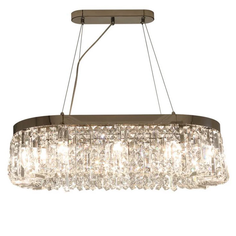 

jmmziuz Luxury modern chrome rectangular crystal chandelier living room kitchen island chandelier indoor ceiling lamp home