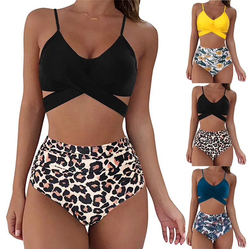 

2021New High Waist Bikini Suit Women's Swimsuit 2-Piece Set Sexy Leopard Swimwear Summer Ladies Beachwear Thong Brazilian Bikini