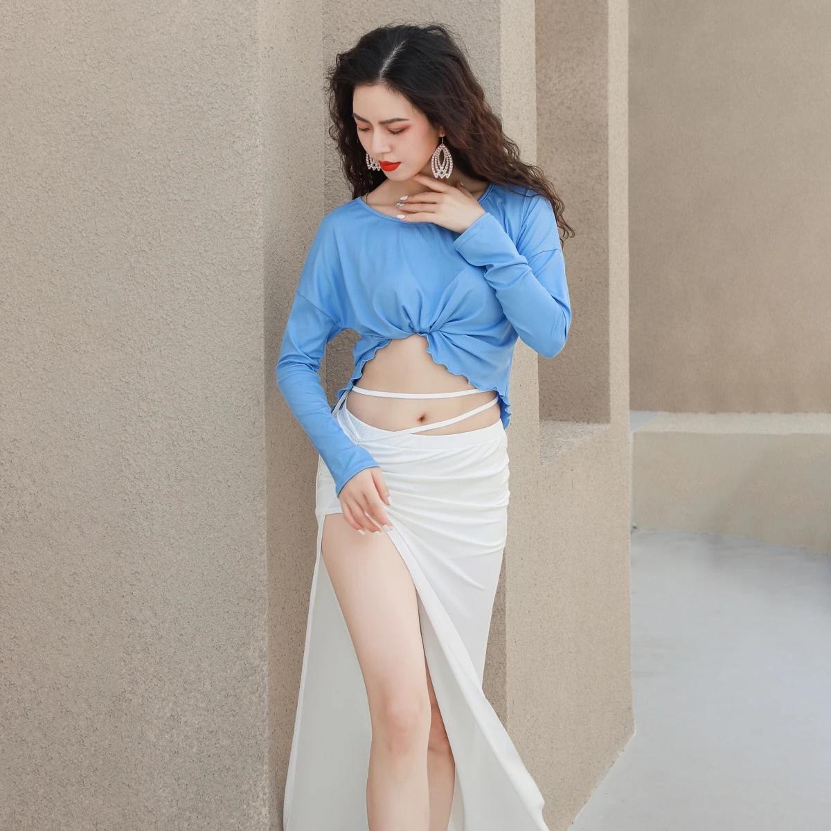 

2021 Women Sexy Belly Dance Costume Wear Top Skirt 2 Piece Belly Dance Clothes Woman Practice Lesson Outfits belly dance set