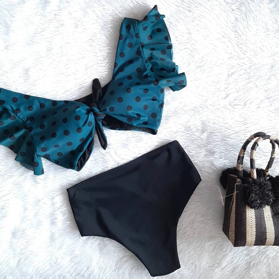 Сексуальный купальник бикини с высокой талией 2020 женский пуш апом и оборками