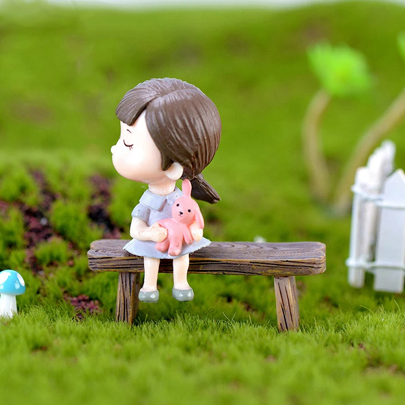 

1pcs Dollhouse Wooden Chair Stool Fairy Garden Miniatures Decor Couple Bench Figurine DIY Doll Houses Accesories