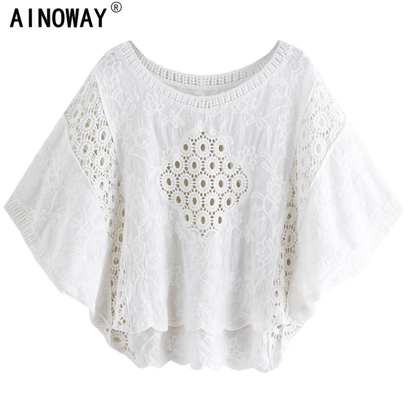 Женская кружевная блузка с рукавом летучая мышь | одежда