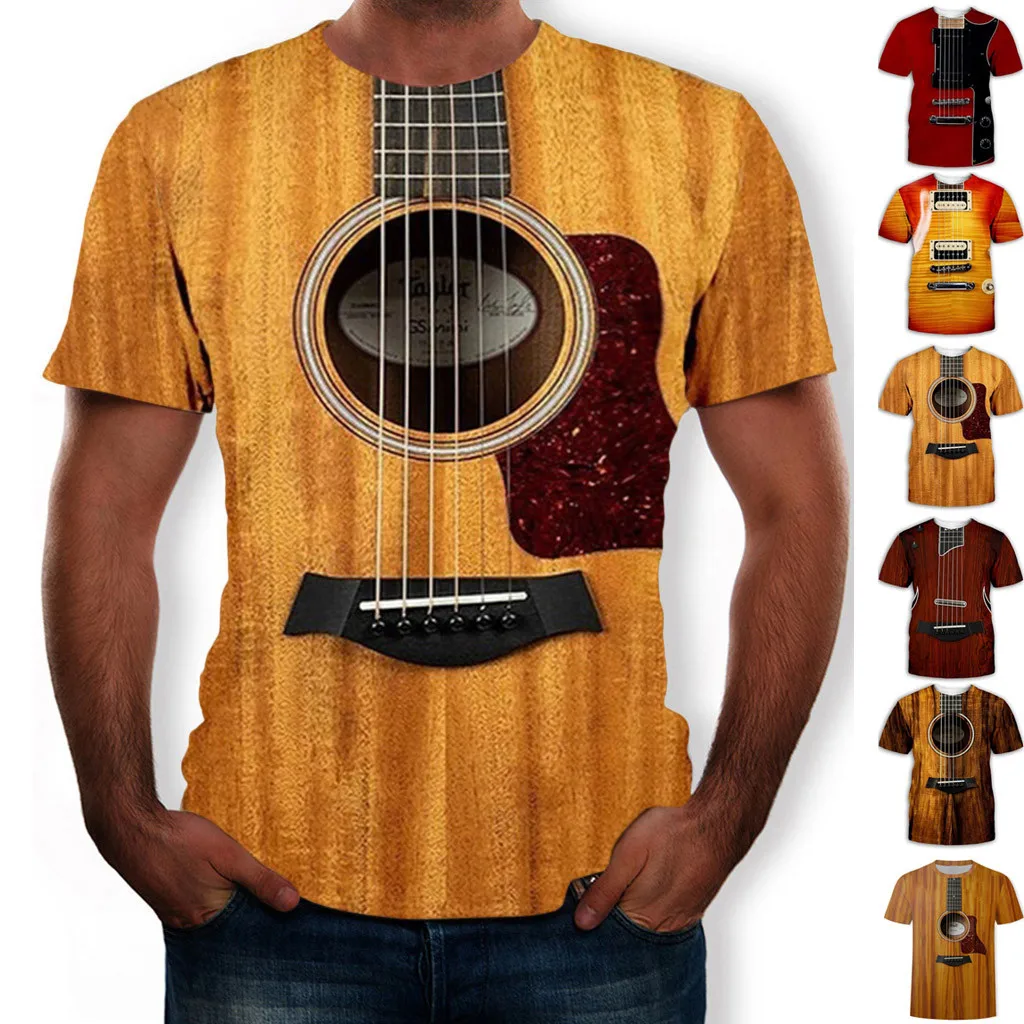 Мужская модная футболка с коротким рукавом и 3D принтом гитары Повседневная