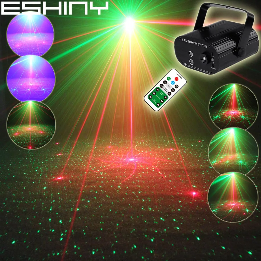 ESHINY Mini Remote R&G Laser 16 Patterns Projector Blue Led Club Bar DJ Dance Disco Home Party Effect Lighting Light Show N6T134