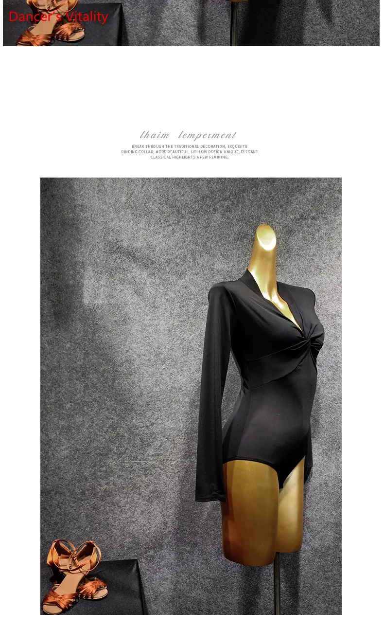 

Women's Latin Dance Suit Adult New Jumpsuit V-neck Knit Jumpsuit Practice Dance Clothes Black S-XL