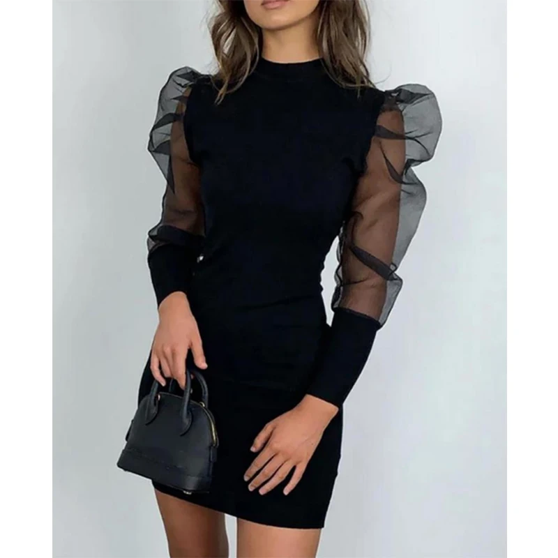 Женские платья осенне весеннее платье для женщин с длинным рукавом из сетчатого