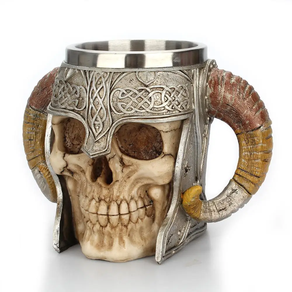 

Skull Mug Contain Viking Skeleton Death Grim Knight Gothic Design Coffee Beer Tankard Mugs BEST Halloween Father's Day Gift