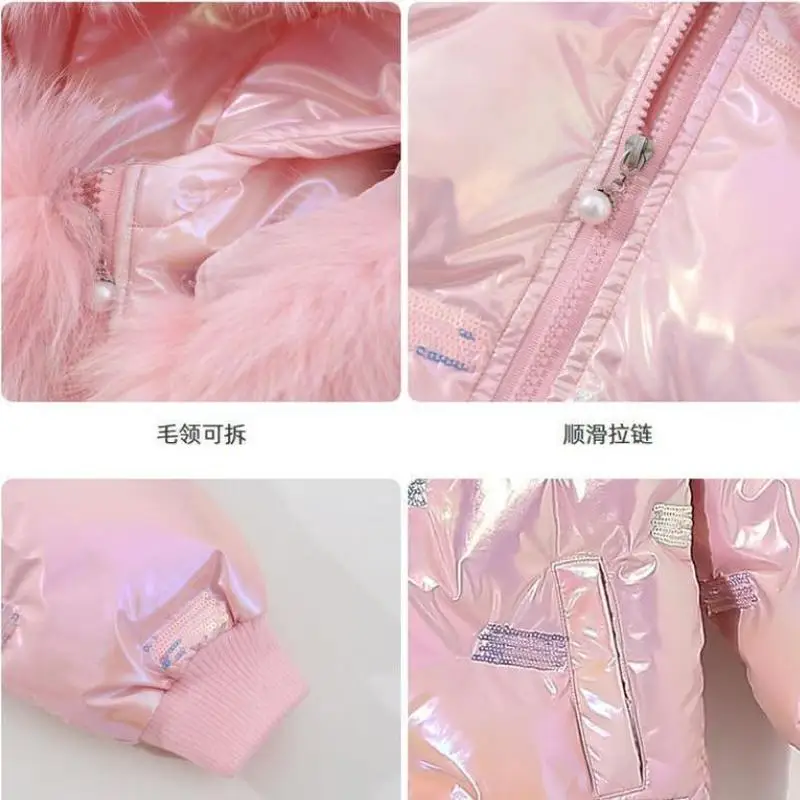 

New Winter Cotton Jacket For Children Winter Down Warm Coat For Girl With Warm Fur Collar Long Fluorescent Color Kids Coat 3-13Y