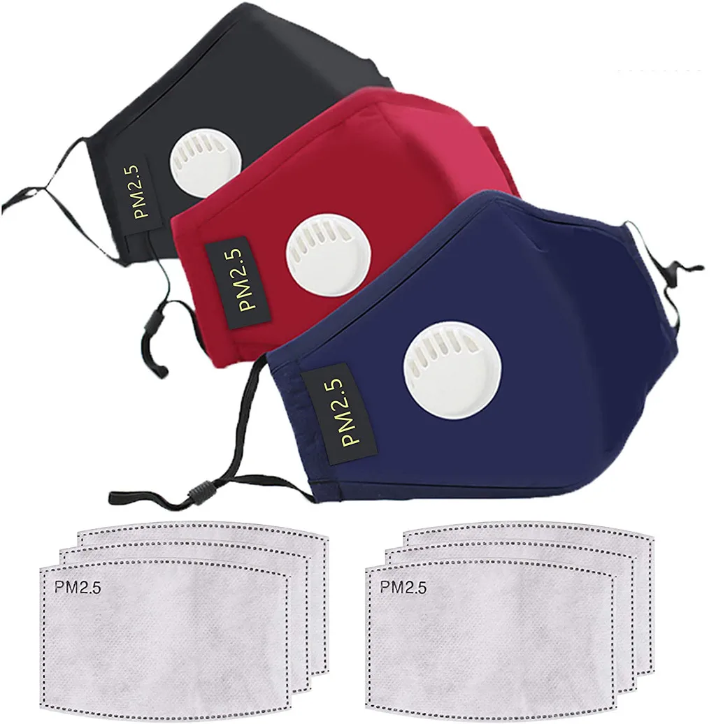 

3 Pcs Women Men Face Mask Reusable Dustproof Pm2.5 Windproof Foggy Haze Pollution Mouth Mask With 6 Pcs Mask Gasket Filters