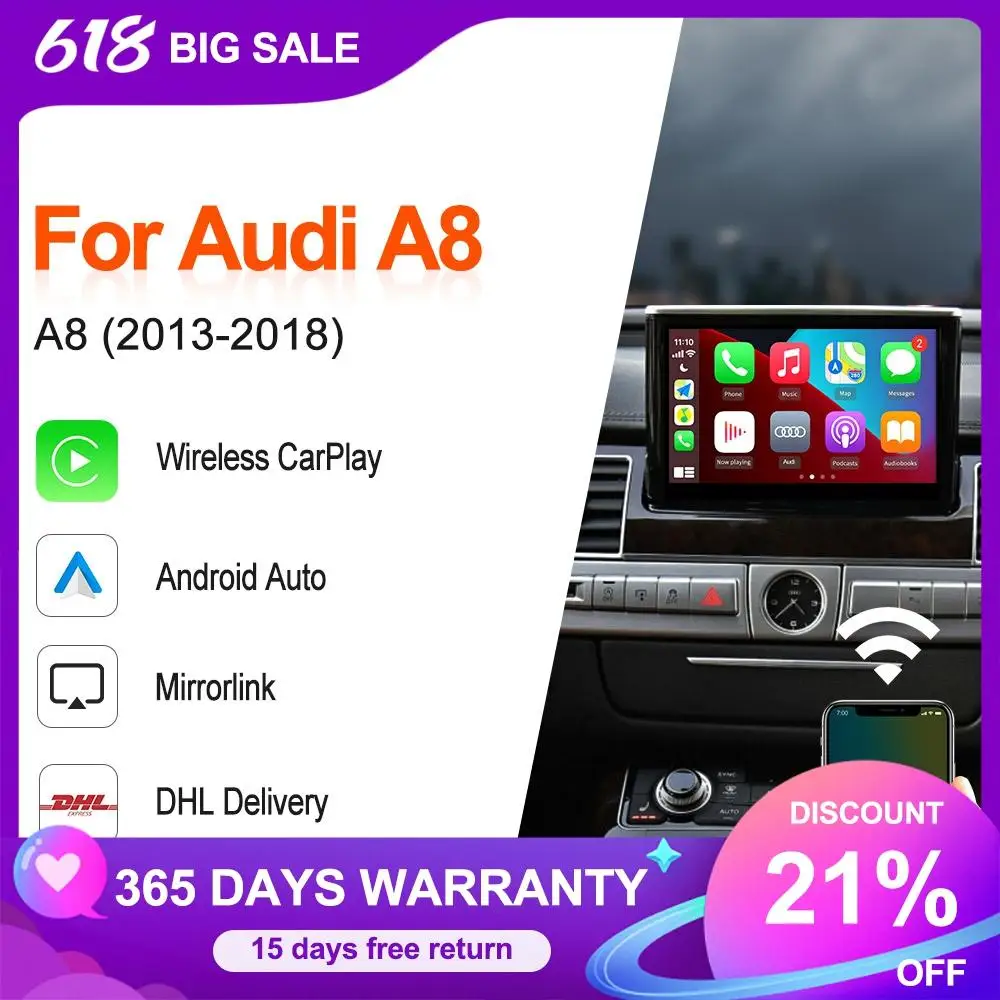 Carlinkit 2.0 Беспроводной автомобильный смарт бокс для Audi A8 S8 R8 Q8 A8L 2010 2019 поддержка