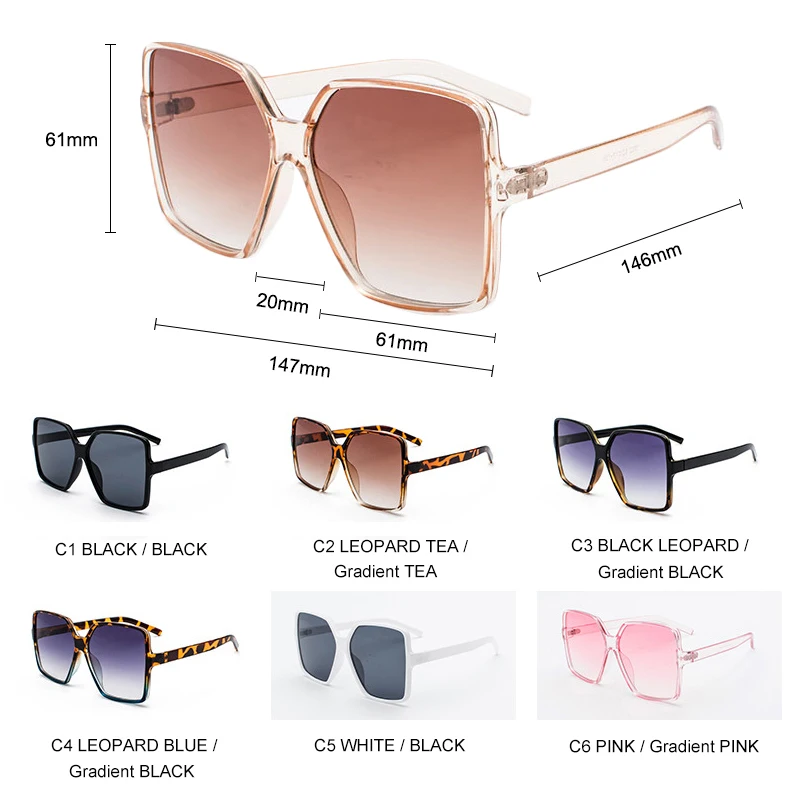 

SIMPRECT Black Oversized Sunglasses Women 2020 Luxury Big Square Sunglasses Retro Vintage Sun Glasses UV400 Shades For Women