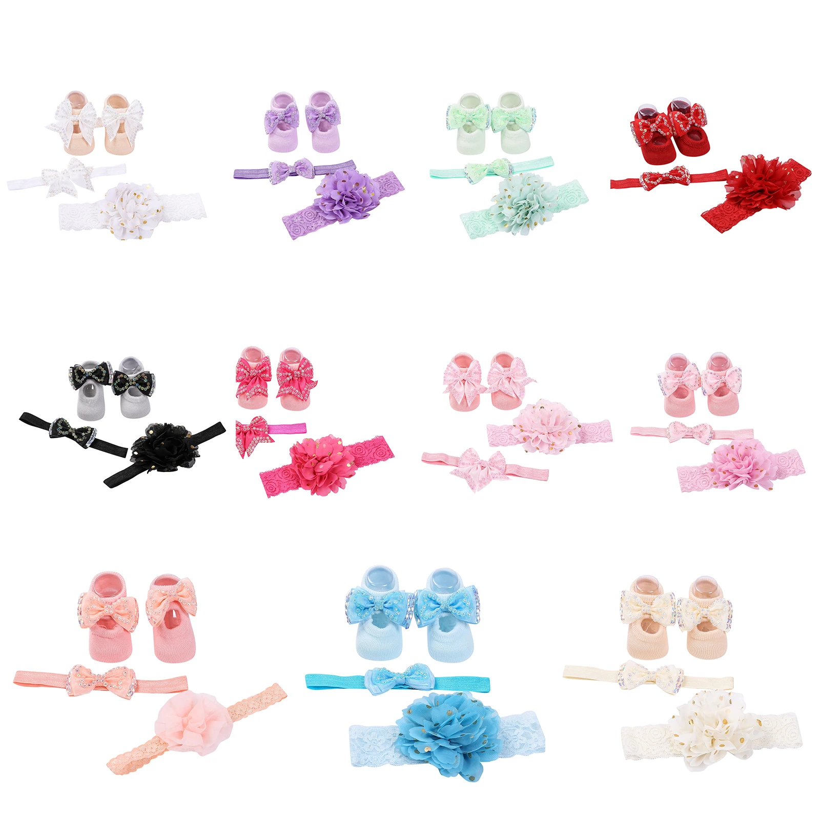 

Детские комплекты головных уборов для первых шагов, детские короткие носки-трубы с бантом + повязки для волос с цветами для маленьких девоче...