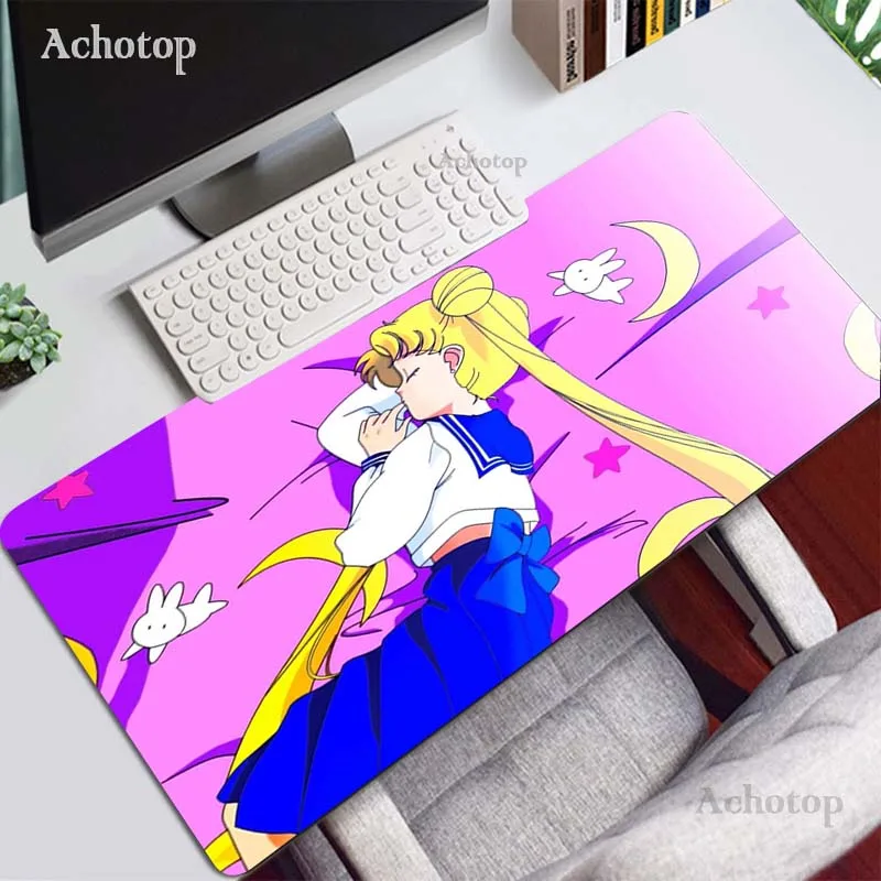 

Anime Kawaii Moon Mouse Pad XXL Cute Girl Pink Mouse Mat Keyboard Locking Edge Mouse Pad Otaku Computer Desk Pad Gaming Desk Mat
