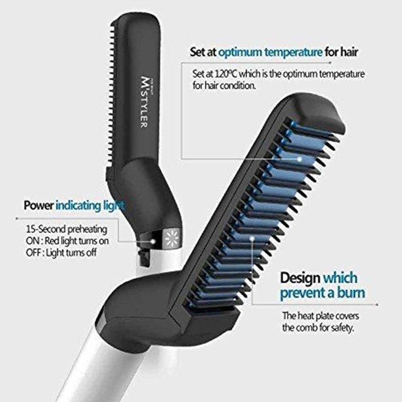 Multifunctional Hair Comb Beard Straightener Straighten Curler Quick Styler For Men Male Board | Красота и здоровье