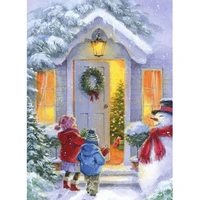 5d diy diamond painting squareround diamond figure painting outside boy and girl snowman beauty picture cross stitch gift tx836