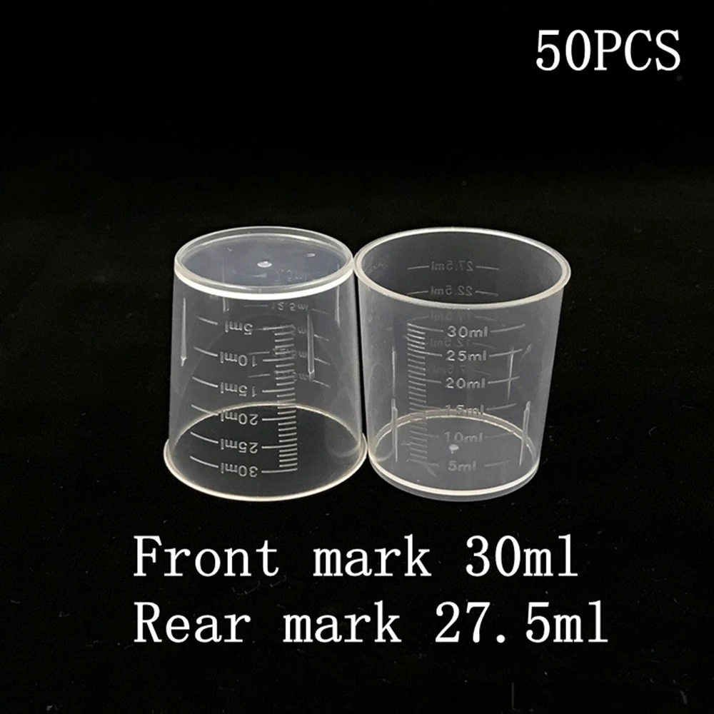 30ml Clear Plastic Disposable Liquid Measure Pot Container Medicine Measuring Lab Cups Experimental Measuring Cup TJM1015