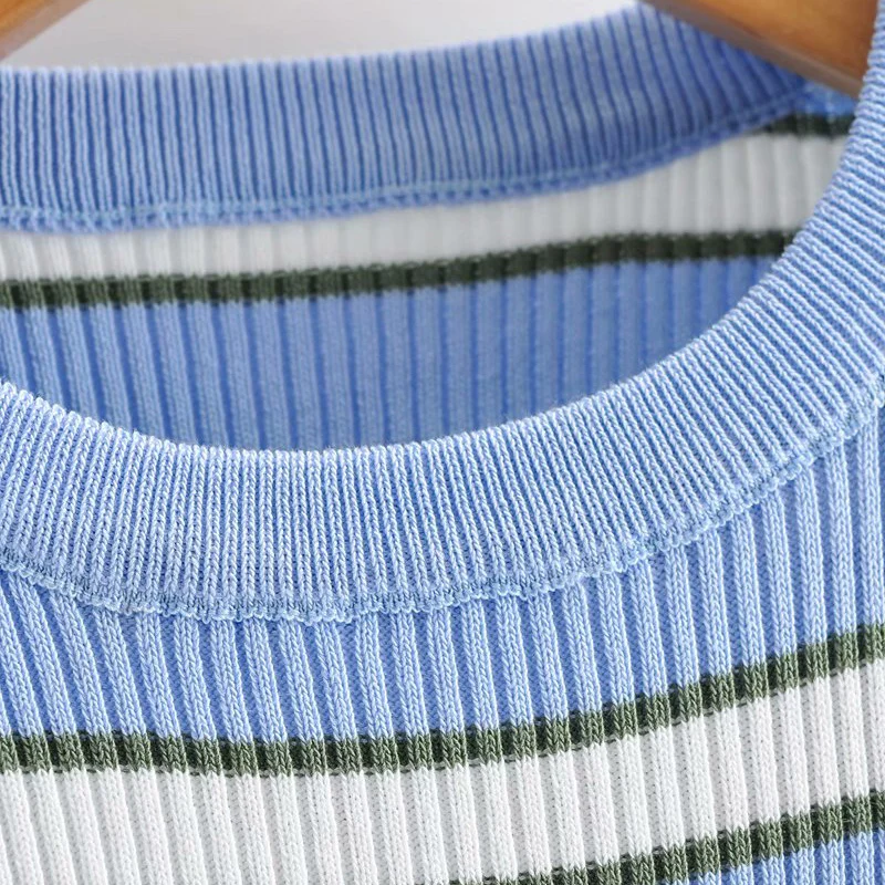 

MXTIN 2021 Wome Spring Vintage Stripe Sweet Knitted Pullover Sweater Elegant Long sleeve Slim Outerwear Ladies Chic Jumper Tops